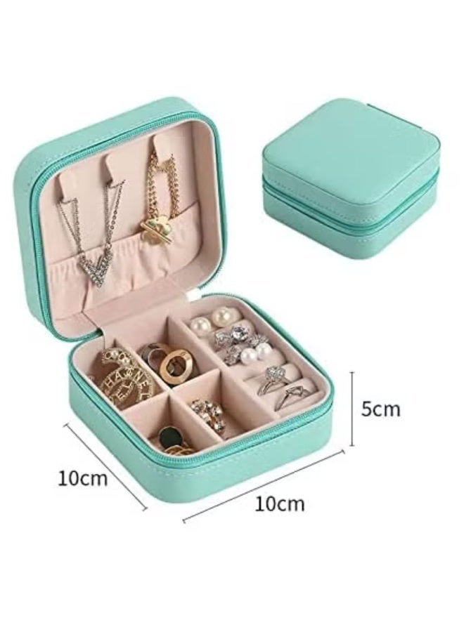 م اكس م صندوق منظم مجوهرات محمول للنساء والفتيات، حقيبة تخزين من طبقتين للقلائد والأقراط والخواتم، حامل مجوهرات سفر مدمج (أخضر) - Image 3